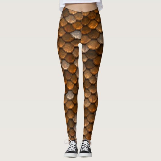 Braune Fischskala Meerjungfrau Leggings (Vorderseite)