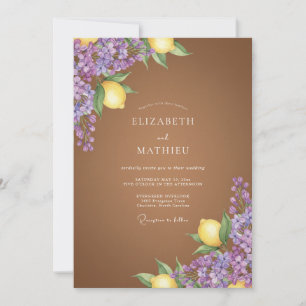 Braune Flieder-Limonen-Blüten-Hochzeit Einladung