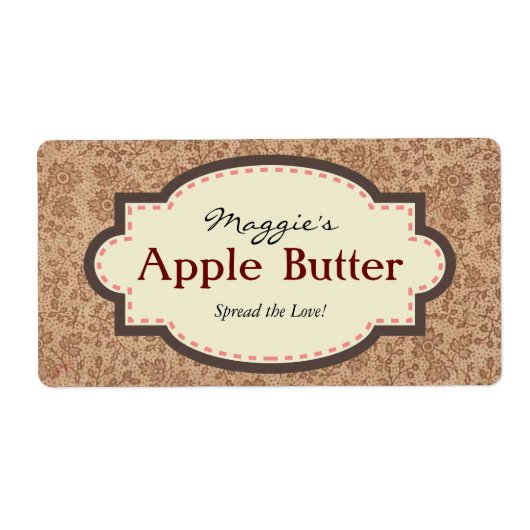 Braune Floral Apple Butter Jam Jar Labels, kundens (Vorne)