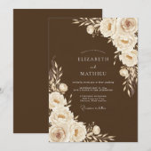 Braune Florale Hochzeitsromantik Einladung (Vorne/Hinten)
