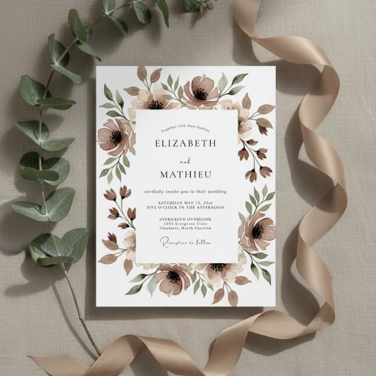 Braune Florale Launen Hochzeit Einladung