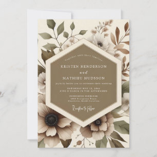 Braune Florale Romantische Hochzeit Einladung