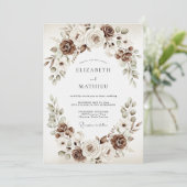 Braune Florale Rustikale Hochzeit Einladung (Stehend Vorderseite)