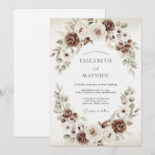 Braune Florale Rustikale Hochzeit Einladung (Vorne/Hinten)