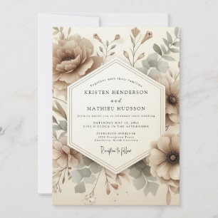 Braune Florale Vintage-Romantik-Hochzeit Einladung