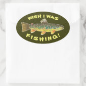 Braune Forelle "Wish I was Fish" Ovaler Aufkleber (Tasche)