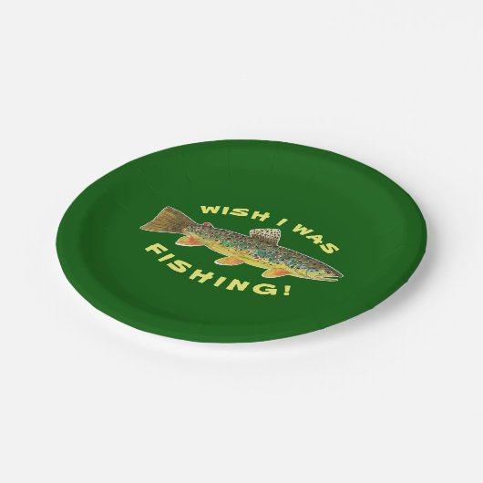 Braune Forellen "Wish I was Fish" Pappteller (Schrägansicht)