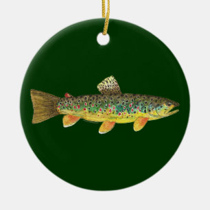 Braune Forellenfischerei Keramik Ornament