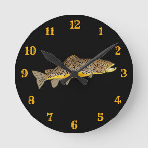 Braune Forellenfischerei Runde Wanduhr