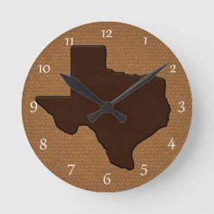 Braune Form von Texas Runde Wanduhr