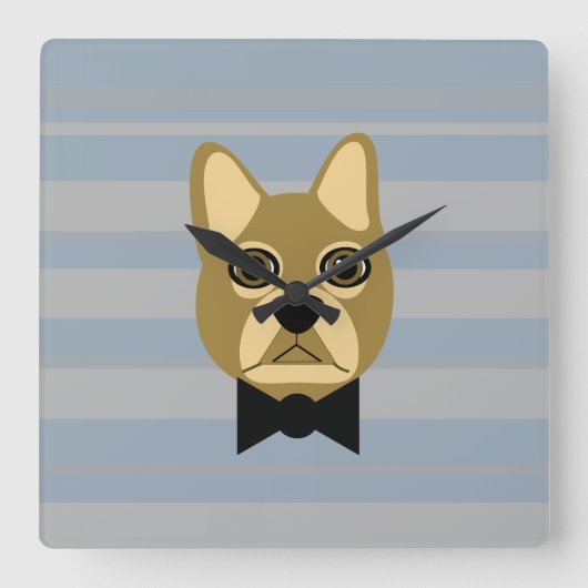 Braune Frenchie Bulldog, Streifen Quadratische Wanduhr (Vorderseite)
