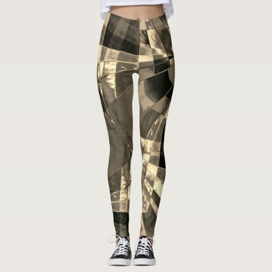 Braune geneigte, gestreckte Rechtecke, beige aus H Leggings (Vorderseite)