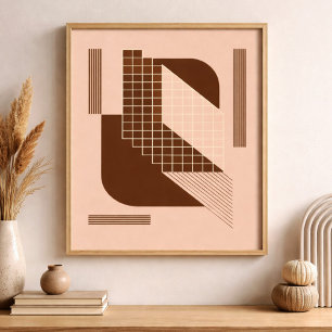 Braune Geometrie mit weißem Raster auf beigem Hint Poster