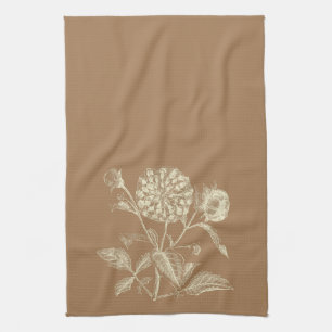 Braune getönte Vintage-Zinnien-Illustration Geschirrtuch