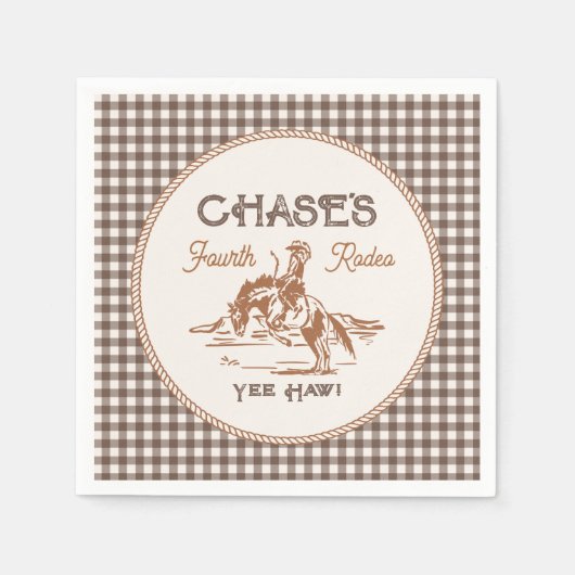 Braune Gingham-Rodeo-Papier-Servietten Serviette (Vorderseite)