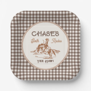 Braune Gingham-Rodeo-Party-Teller aus Papier Pappteller