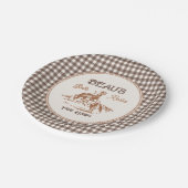 Braune Gingham-Rodeo-Party-Teller aus Papier Pappteller (Schrägansicht)