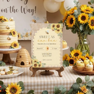 Braune Gingham-Sonnenblumen-Bienen-Baby-Party Einladung