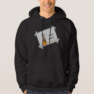 braune Gitarrenmusik mit i-Liebe-Musiklettar Hoodie