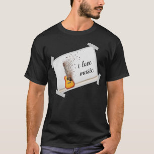 braune Gitarrenmusik mit i-Liebe-Musiklettar T-Shirt