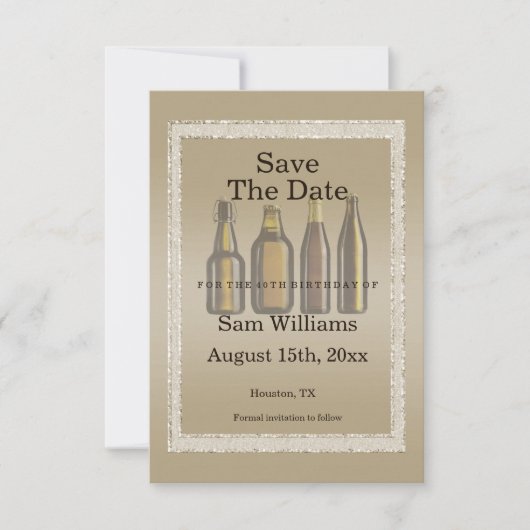 Braune Glitzer und Birthday Beers Save The Date (Vorderseite)
