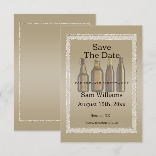 Braune Glitzer und Birthday Beers Save The Date (Vorne/Hinten)