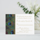 Braune, Gold Peacock Feathers RSVP Card (Stehend Vorderseite)