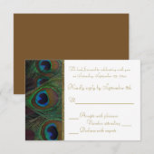 Braune, Gold Peacock Feathers RSVP Card Karte (Vorne/Hinten)