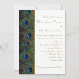 Braune, goldene Pfauenfedern zum Hochzeitsempfang Einladung