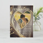 Braune/goldene Satin- und Gold-Blume-Verlobung Einladung (Stehend Vorderseite)