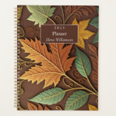 Braune, goldene und grüne Herbstblätter Planer (Vorderseite)
