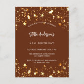 Braune Goldsterne zum Geburtstag Einladungspostkarte (Vorderseite)