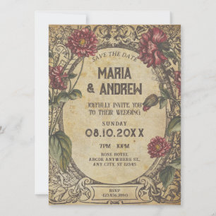 Braune gothische Vintage-Klassiker-Hochzeit Save The Date