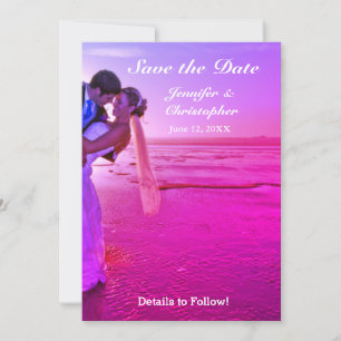 Bräune & Groom Lila Sunset Beach Save the Date