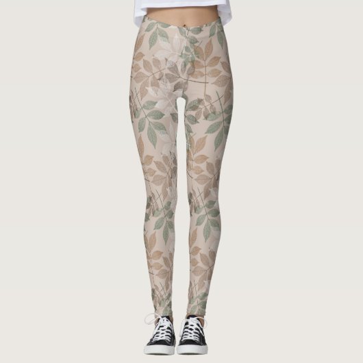 Braune grüne Blätter Leggings (Vorderseite)