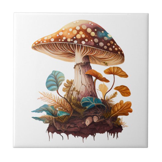 Braune grüne Neutronen Wald Mushroom-Kernstück Fliese (Vorderseite)