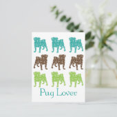 Braune, grüne und Aquamarine Paisley-Möpsen Postkarte (Stehend Vorderseite)