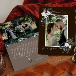 Braune Grünpflanzen Vintage Fröhliche Hochzeitspor Feiertagskarte