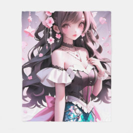 Braune Haarbühe mit rosa Blume im Haar Fleecedecke