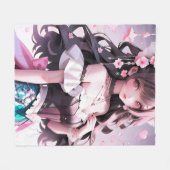 Braune Haarbühe mit rosa Blume im Haar Fleecedecke (Vorderseite (Horizontal))