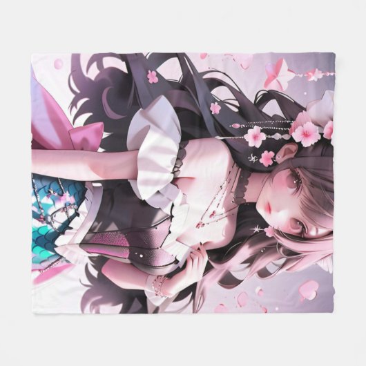 Braune Haarbühe mit rosa Blume im Haar Fleecedecke (Vorderseite (Horizontal))