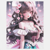 Braune Haarbühe mit rosa Blume im Haar Fleecedecke (Vorderseite)