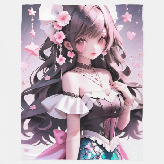 Braune Haarbühe mit rosa Blume im Haar Fleecedecke (Vorderseite)