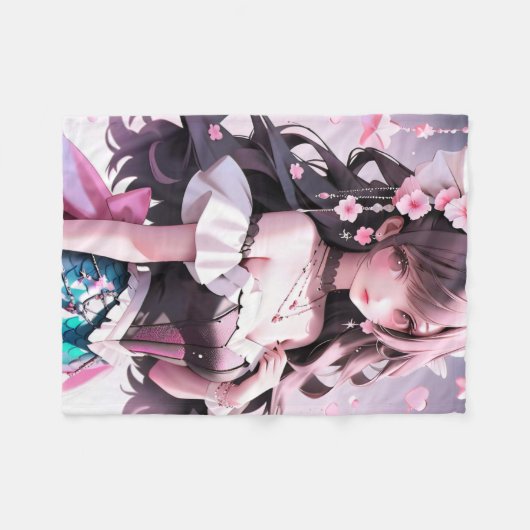 Braune Haarbühe mit rosa Blume im Haar Fleecedecke (Vorderseite (Horizontal))