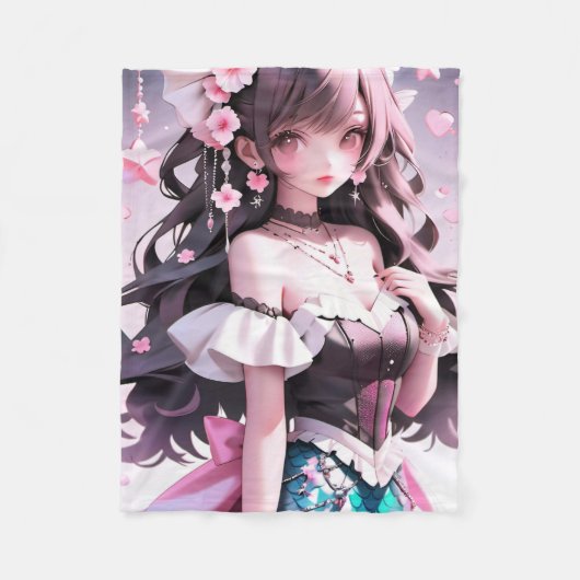Braune Haarbühe mit rosa Blume im Haar Fleecedecke (Vorderseite)