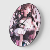 Braune Haarbühe mit rosa Blume im Haar Große Wanduhr (Winkel)