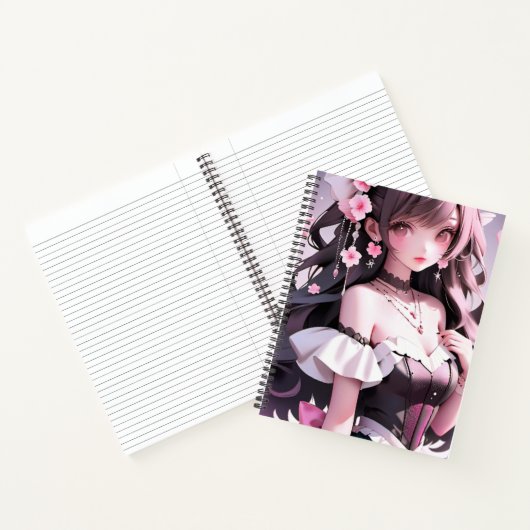 Braune Haarbühe mit rosa Blume im Haar Notizblock (Innenseite)