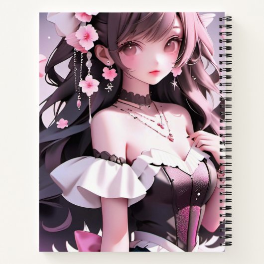 Braune Haarbühe mit rosa Blume im Haar Notizblock (Rückseite)