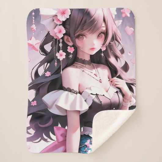 Braune Haarbühe mit rosa Blume im Haar Sherpadecke (Vorderseite)