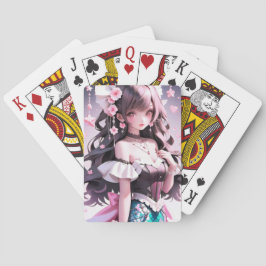 Braune Haarbühe mit rosa Blume im Haar Spielkarten